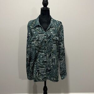 Notation Long Sleeve, Button Down, Multi-color, Blouse, Size XL